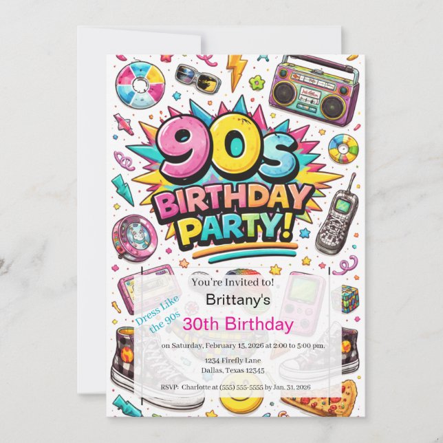 Convites Retro 90s Modern 30th Birthday (Frente)