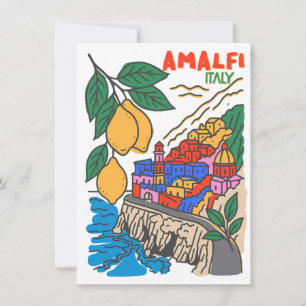 Convites Retro Amalfi Itália Arte Mediterrâneo Desenhado à