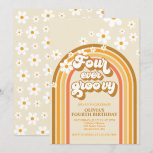 Convites Retro Arco-íris Quatro Sempre Groovy Aniversário d