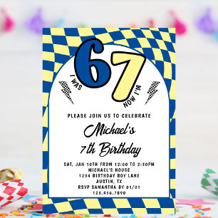 Convites Retro Azul Amarelo Xadrez 6 7 Menino 7º Aniversári