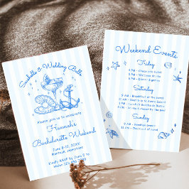 Convites Retro Azul Conchas Marinhas & Sininhos de Casament