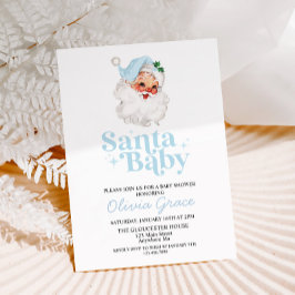 Convites Retro Azul Santa Bebê Festa de Natal Bebê Chuveiro