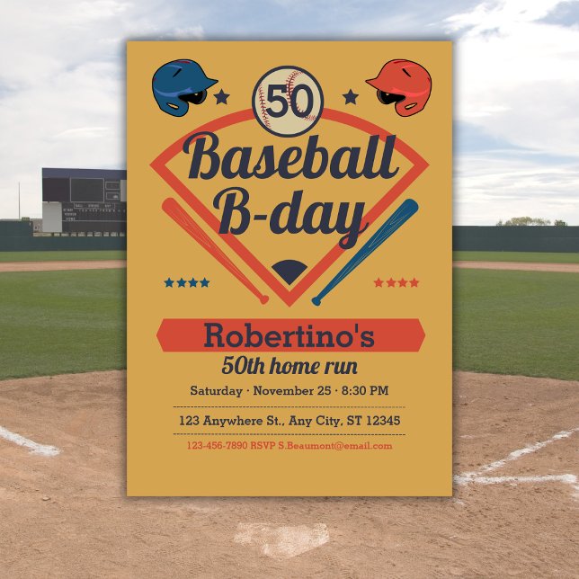 Convites Retro Baseball B-Day Men's 50th Birthday (Criador carregado)