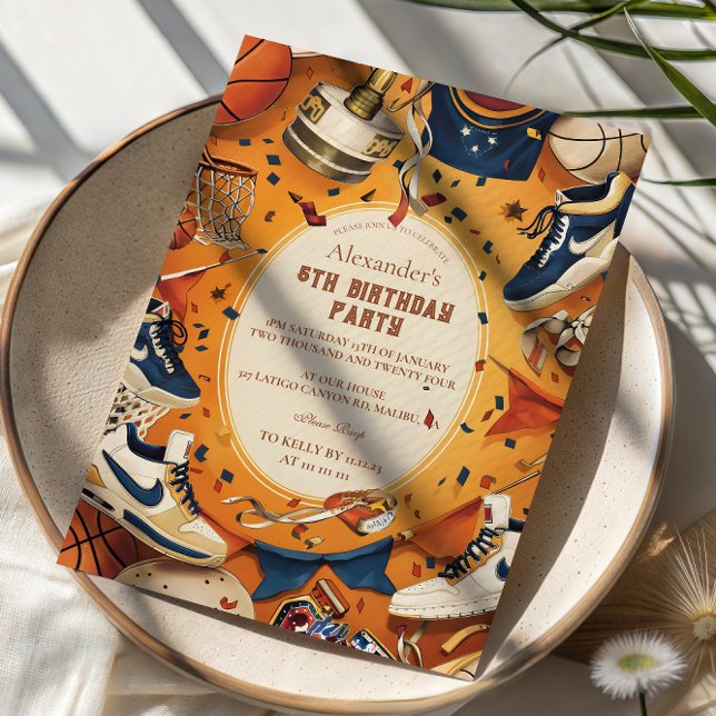 Convites Retro Basketball Court Birthday (Criador carregado)