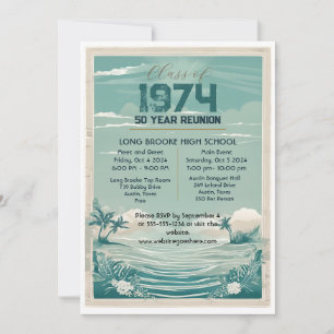 Convites Retro Beach 1974 50 Year Segundo grau Reunion