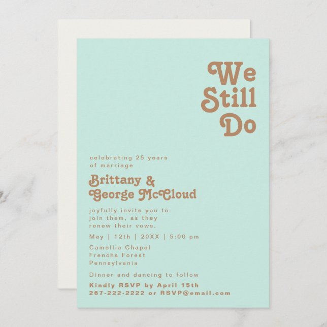 Convites Retro Beach | Aqua Ainda Fazemos Renovação De Vow (Frente/Verso)