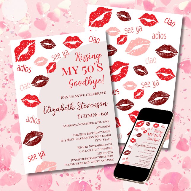 Convites Retro Beijando Meus 50 Anos de Adeus Festa de 60 A (Criador carregado)