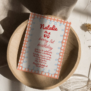 Convites Retro Berry 1rua Desenhou Aniversário de Morango