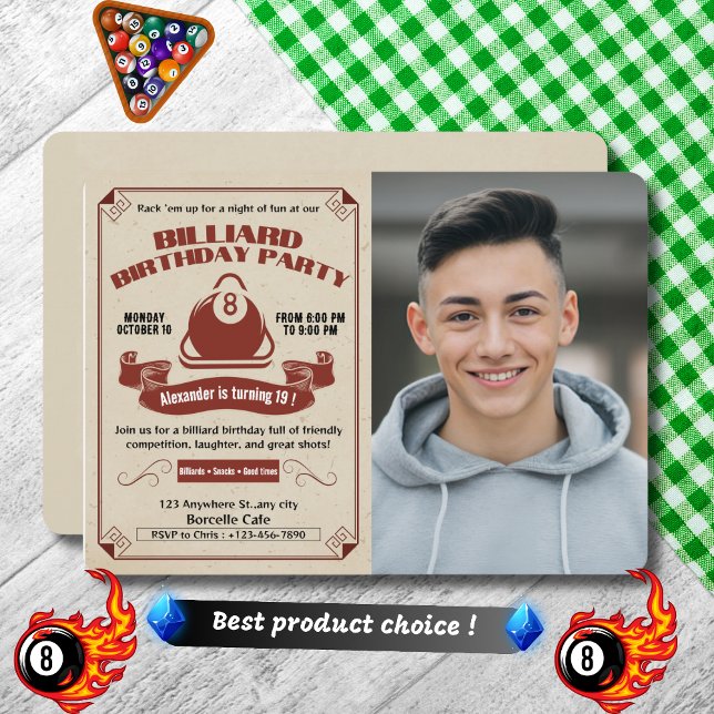 Convites Retro Billiard Birthday Convide para Adicionar sua (Criador carregado)