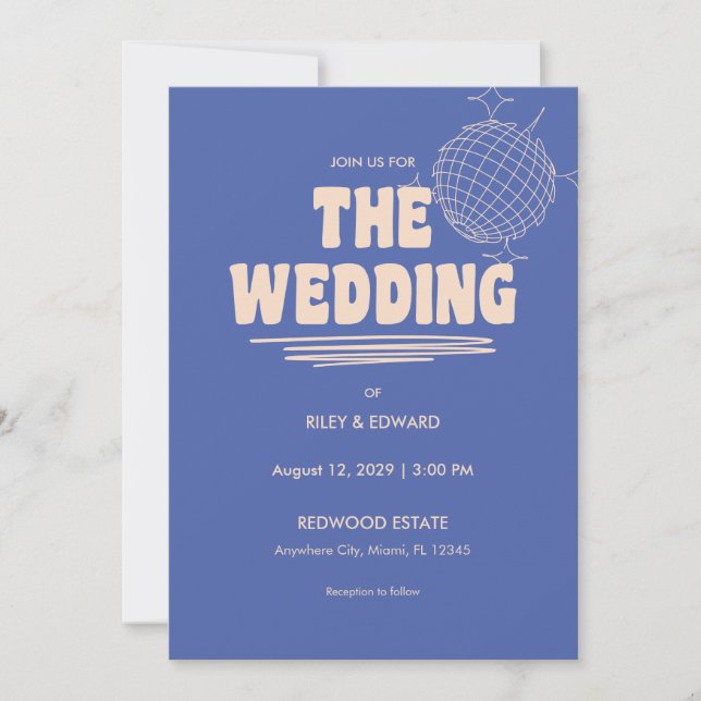 Convites Retro Blue & Beige Bold Typography Wedding (Frente)