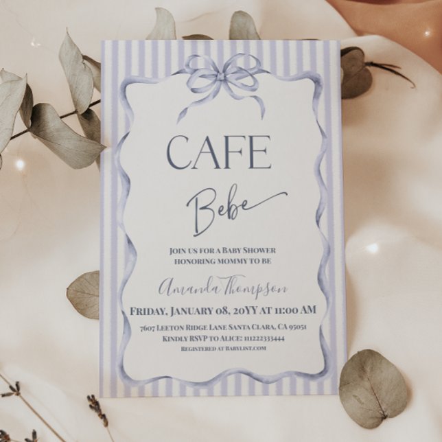 Convites Retro Blue Bow Cafe Bebe Boy Coffee Baby Shower (Criador carregado)
