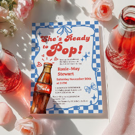 Convites Retro Blue Checker Ready to Pop Cola Baby Shower