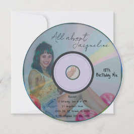 Convites Retro Blue Girl's Music CD Birthday