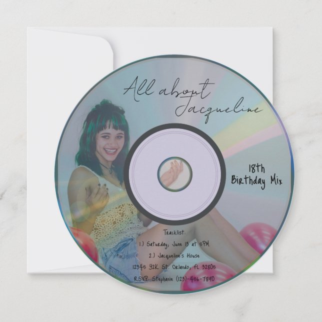 Convites Retro Blue Girl's Music CD Birthday (Frente)