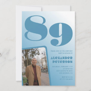 Convites Retro Blue Gradient Photo Men 89º aniversário