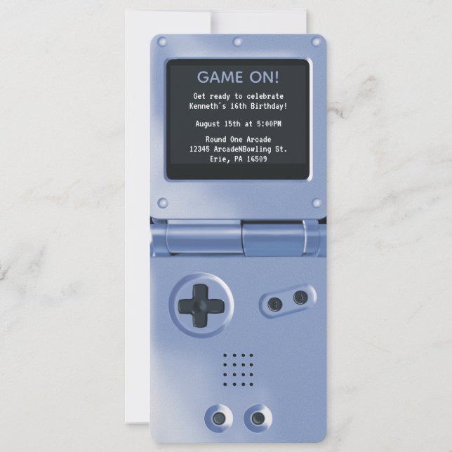Convites Retro Blue Handheld Gaming Birthday Invitation (Frente)