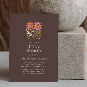 Convites Retro Boho 70s Sorria Chá de fraldas Floral