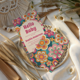 Convites Retro Boho Anos 70 Groovy Floral Chá de Bebê