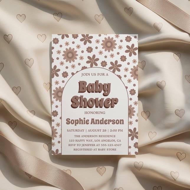 Convites Retro Boho Brown Arch Daisy Floral Baby Shower (Criador carregado)