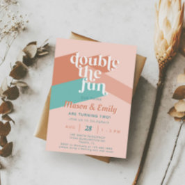 Convites Retro Boho Dobra o aniversário dos gêmeos divertid