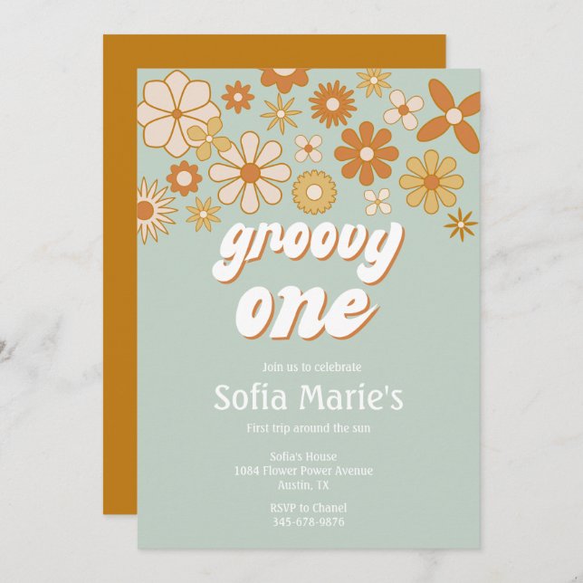 Convites Retro Boho Groovy One Boho First Birthday Invitati (Frente/Verso)