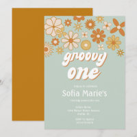 Retro Boho Groovy One Boho First Birthday Invitati
