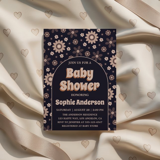 Convites Retro Boho Navy Floral Arch Baby Shower (Criador carregado)