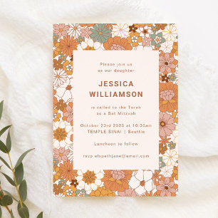 Convites Retro Boho Terracota Floral Fofo Bat Mitzvah
