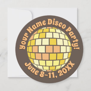 Convites Retro Bola de Discoteca Dourada PERSONALIZADA