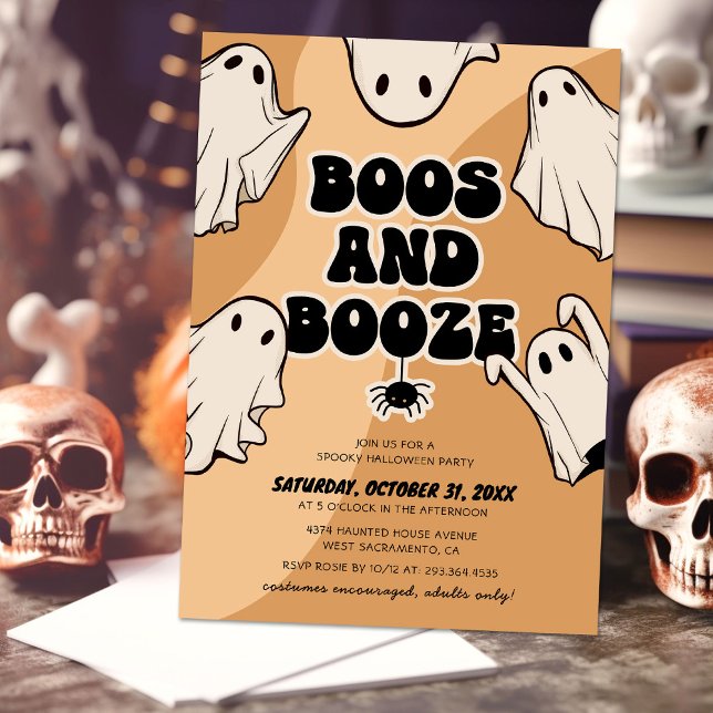 Convites Retro Boos e Booze Festa de Halloween (Criador carregado)