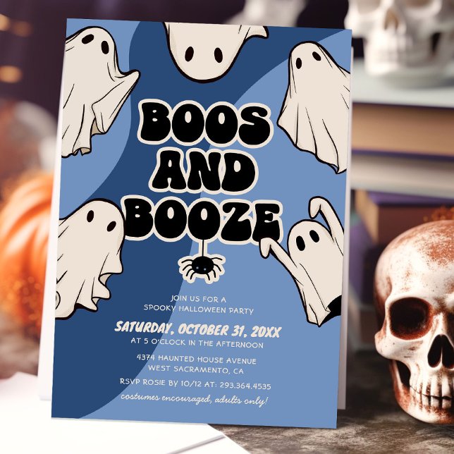 Convites Retro Boos e Booze Festa de Halloween (Criador carregado)