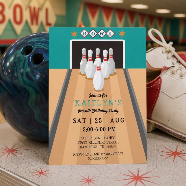 Convites Retro Bowling Birthday Party (Retro Bowling Birthday Party Invitation)