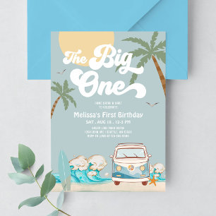 Convites Retro Boy O Grande Surfista de 1º Aniversário