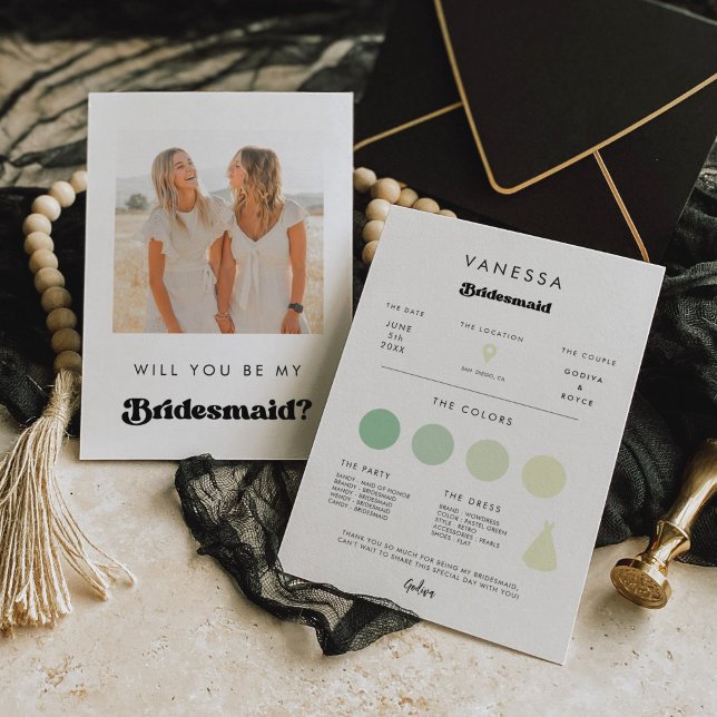 Convites Retro Bridesmaid Proposal Info Card with Photo (Criador carregado)