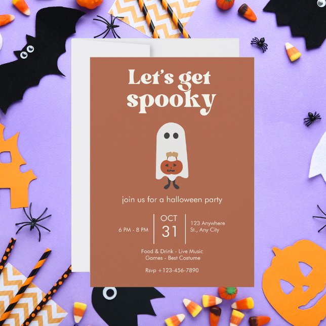 Convites Retro Brown e White Ghost Halloween Party (Criador carregado)