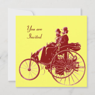Convites RETRO CARROS, RESTAURAÇÃO AUTOMÁTICA, amarelo verm