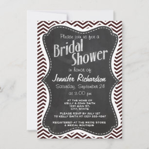 Convites Retro Chalkboard; Dark Sienna Chevron