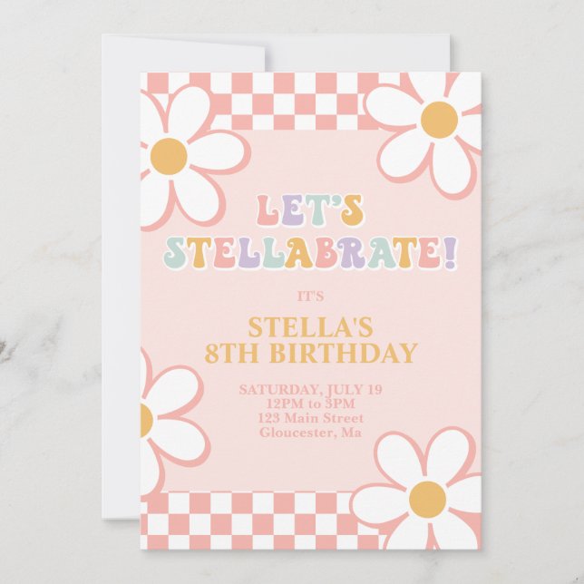 Convites Retro Check Stellabrate Birthday Invite (Frente)