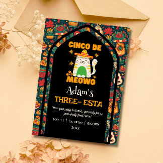 Convites Retro Cinco De Mayo- Gatinho Fofo Três-está