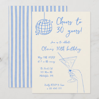 Convites Retro Cocktail Birthday Party striped invitation