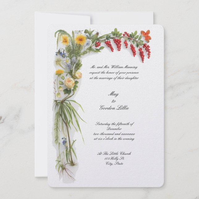 Convites Retro Color Botanical Floral Border Wedding (Frente)