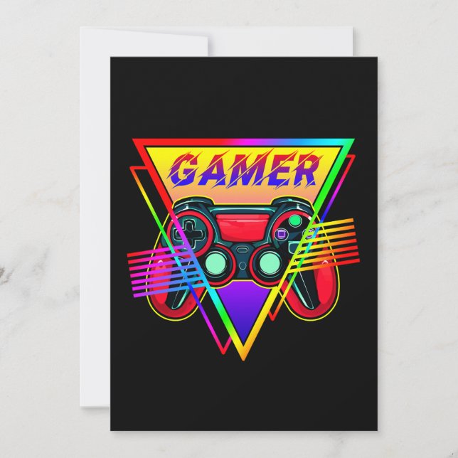 Convites Retro Colorido Arco-Íris Gamer Computador Jogos  (Frente)