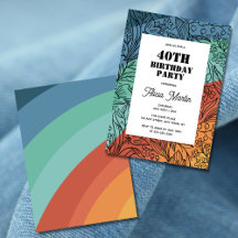 Retro Colorido Groovy Arco-Íris aniversário de 40 