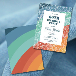 Convites Retro Colorido Groovy Rainbow Floral 60º Aniversár