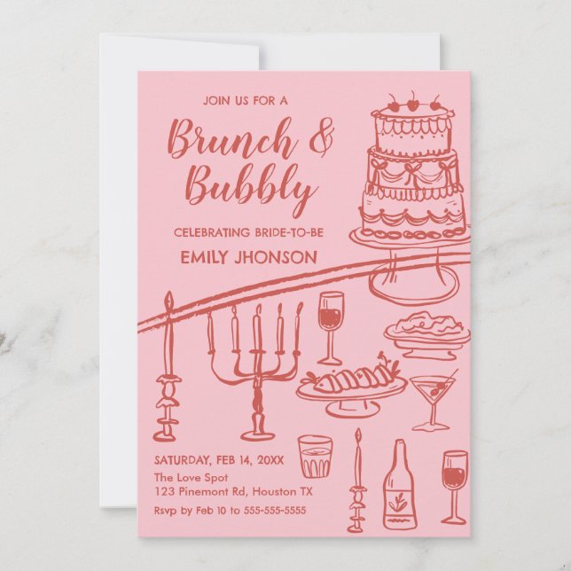 Convites Retro coquete pink brunch and bubbly invitation (Frente)