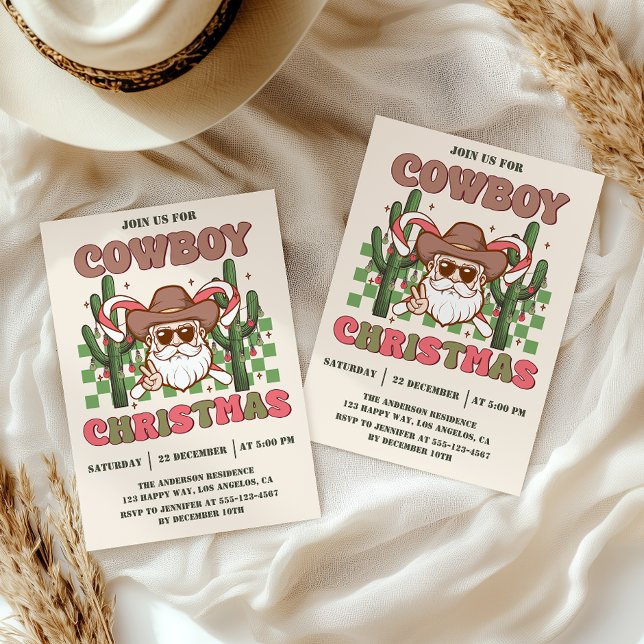 Convites Retro Cowboy Christmas Party | Western Holiday     (Criador carregado)