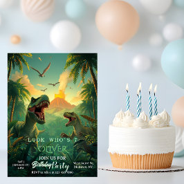 Convites Retro Custom T-rex Dinosaur Kids Birthday