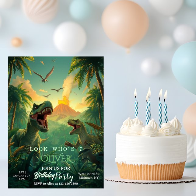 Convites Retro Custom T-rex Dinosaur Kids Birthday  (Criador carregado)