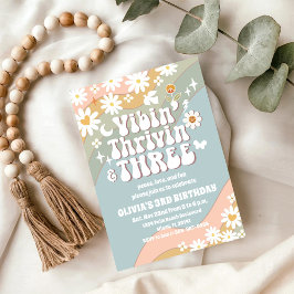 Convites Retro Daisy 3rd Birthday Invitation