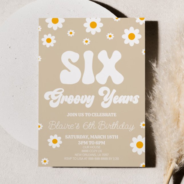 Convites Retro Daisy, 6 de seis anos de Groovy (Criador carregado)